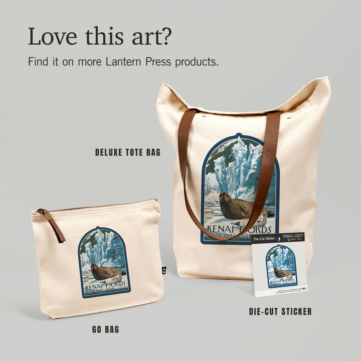 Kenai Fjords National Park, Alaska, Seals and Ice Shelf,, Organic Cotton Zipper Pouch, Go Bag Go Bag Lantern Press 
