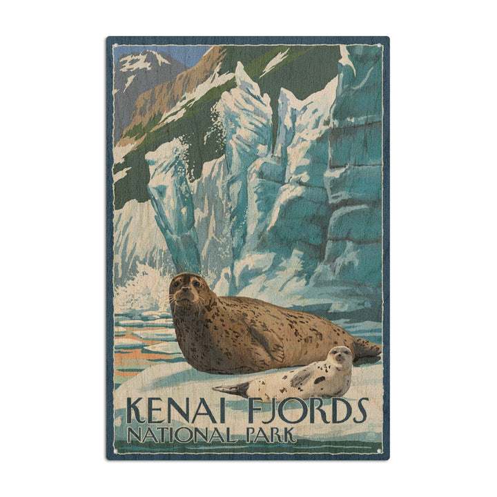 Kenai Fjords National Park, Alaska, Seals & Ice Shelf, Lantern Press Artwork, Wood Signs and Postcards Wood Lantern Press 6x9 Wood Sign 