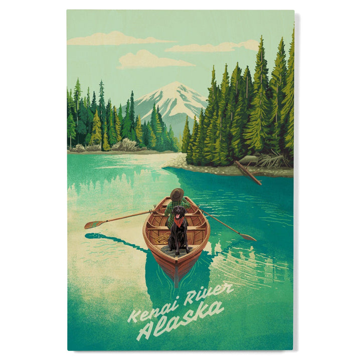 Kenai River, Alaska, Quiet Explorer, Boating, Mountain, Wood Signs and Postcards Wood Lantern Press 