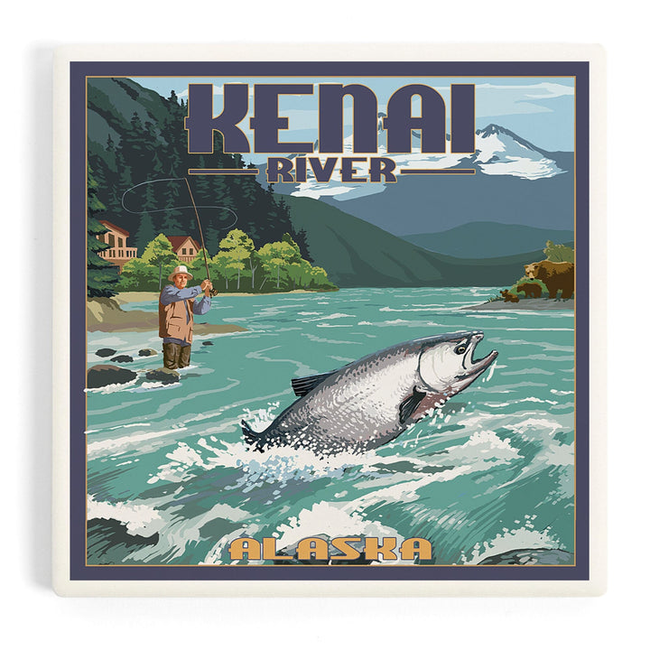 Kenai River, Alaska, Salmon Fisherman, Coasters Coasters Lantern Press 