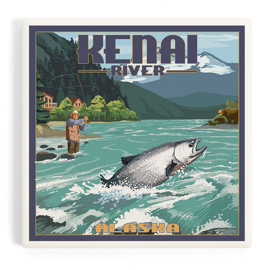 Kenai River, Alaska, Salmon Fisherman, Coasters Coasters Lantern Press 