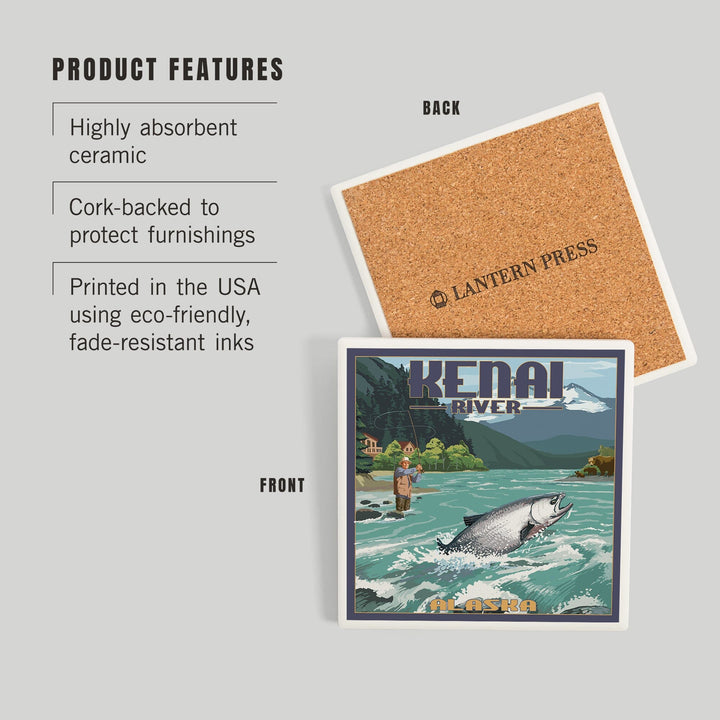 Kenai River, Alaska, Salmon Fisherman, Coasters Coasters Lantern Press 