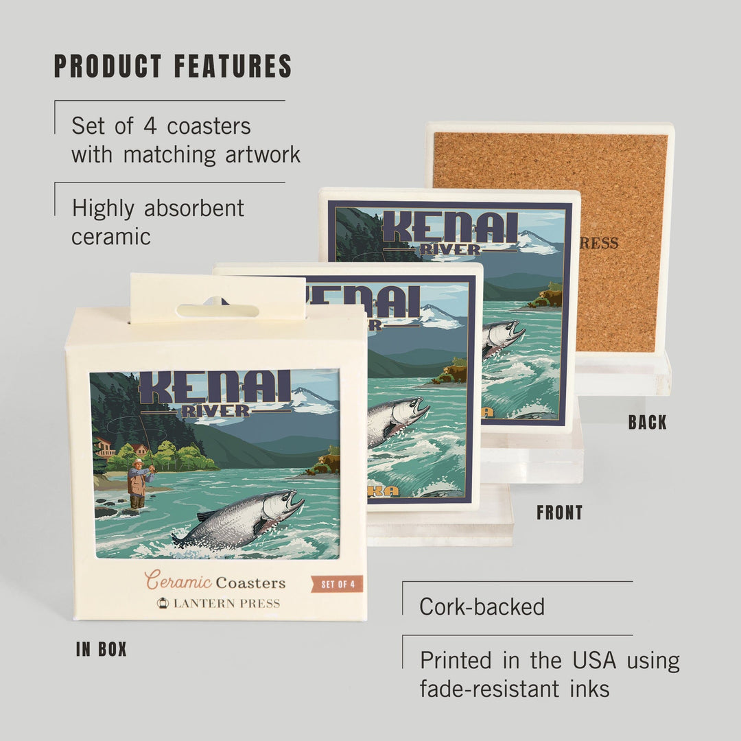 Kenai River, Alaska, Salmon Fisherman, Coasters Coasters Lantern Press 