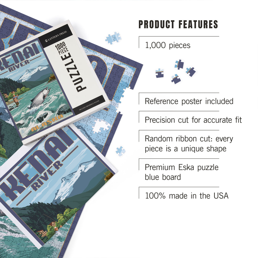 Kenai River, Alaska, Salmon Fisherman, Jigsaw Puzzle Puzzle Lantern Press 