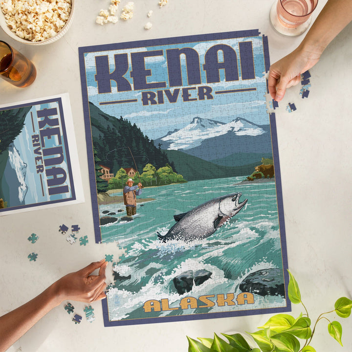 Kenai River, Alaska, Salmon Fisherman, Jigsaw Puzzle Puzzle Lantern Press 