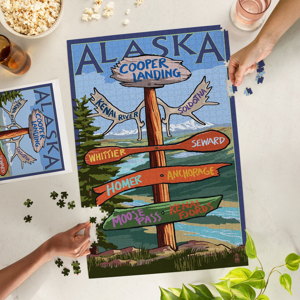 Kenai River, Alaska, Sign Post, Jigsaw Puzzle Puzzle Lantern Press 