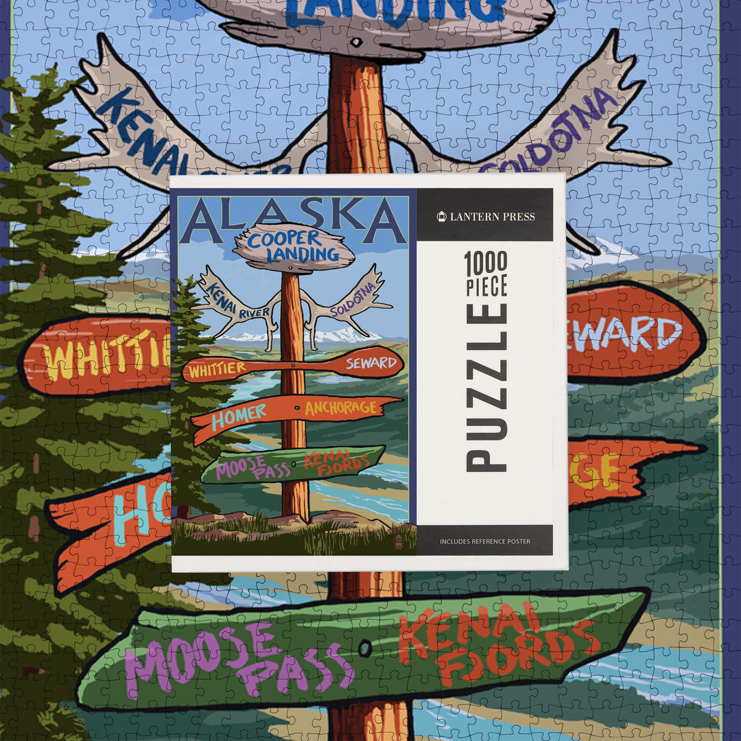 Kenai River, Alaska, Sign Post, Jigsaw Puzzle Puzzle Lantern Press 