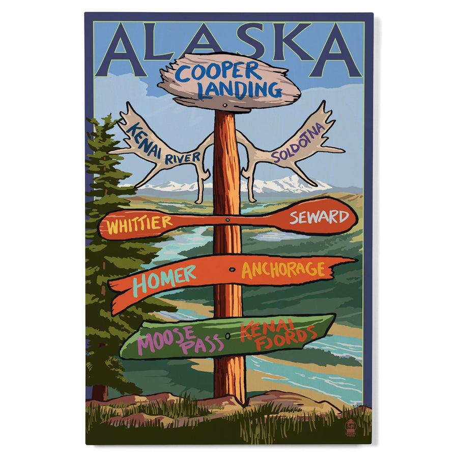 Kenai River, Alaska, Sign Post, Lantern Press Artwork, Wood Signs and Postcards Wood Lantern Press 