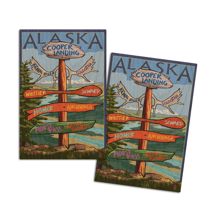 Kenai River, Alaska, Sign Post, Lantern Press Artwork, Wood Signs and Postcards Wood Lantern Press 4x6 Wood Postcard Set 