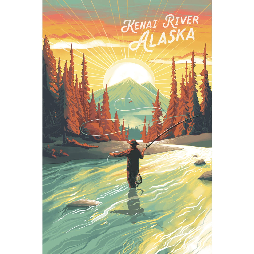 Kenai River, Alaska, This is Living, Fishing with Mountain, Stretched Canvas Canvas Lantern Press 