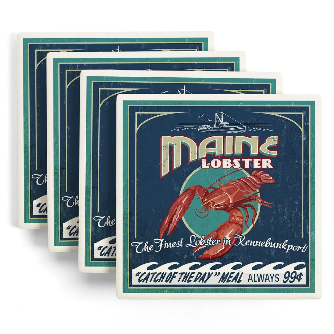 Kennebunkport, Maine, Lobster Vintage Sign, Coasters Coasters Lantern Press 