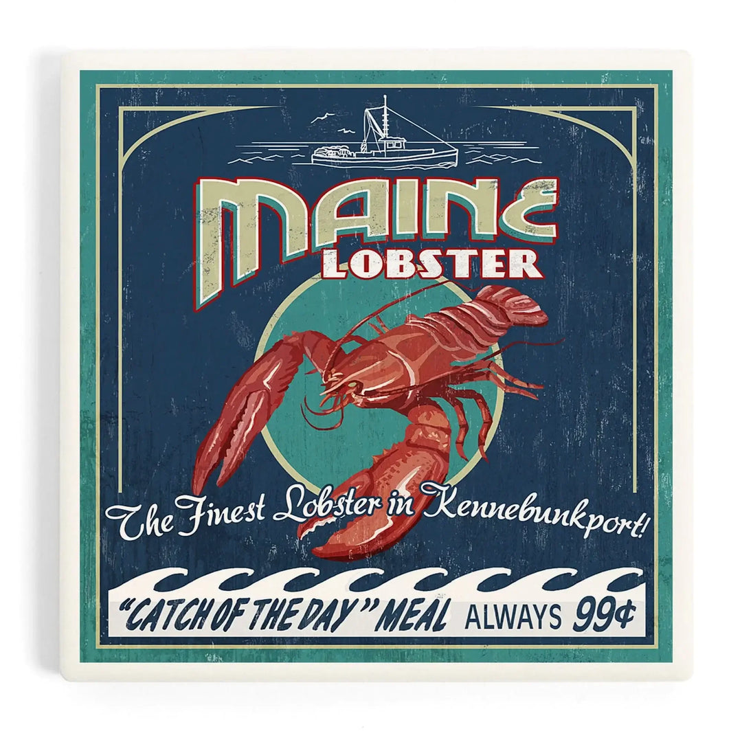 Kennebunkport, Maine, Lobster Vintage Sign, Coasters Coasters Lantern Press Coaster 