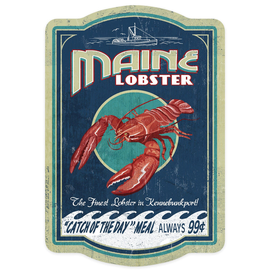 Kennebunkport, Maine, Lobster Vintage Sign, Contour, Lantern Press Artwork, Vinyl Sticker Sticker Lantern Press 