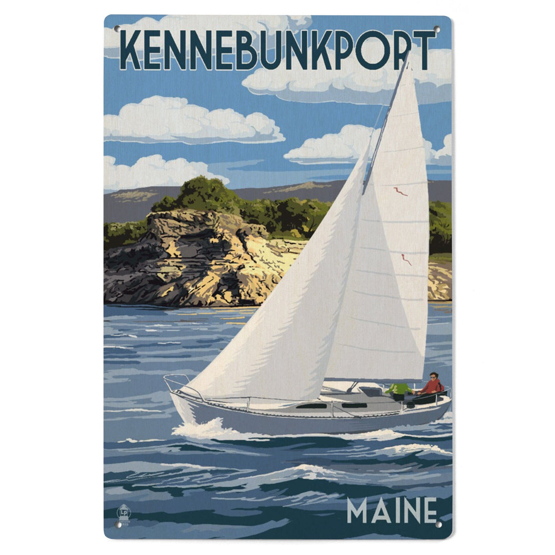 Kennebunkport, Maine, Sloop Sailboat & Lake, Lantern Press Artwork, Wood Signs and Postcards Wood Lantern Press 