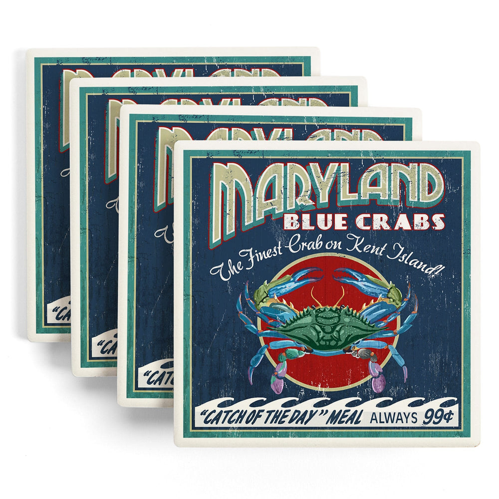 Kent Island, Maryland, Blue Crabs Vintage Sign, Coasters Coasters Lantern Press 