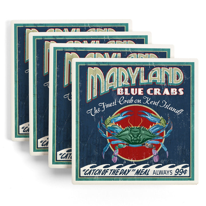 Kent Island, Maryland, Blue Crabs Vintage Sign, Coasters Coasters Lantern Press 
