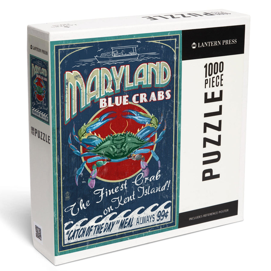 Kent Island, Maryland, Blue Crabs Vintage Sign, Jigsaw Puzzle Puzzle Lantern Press 
