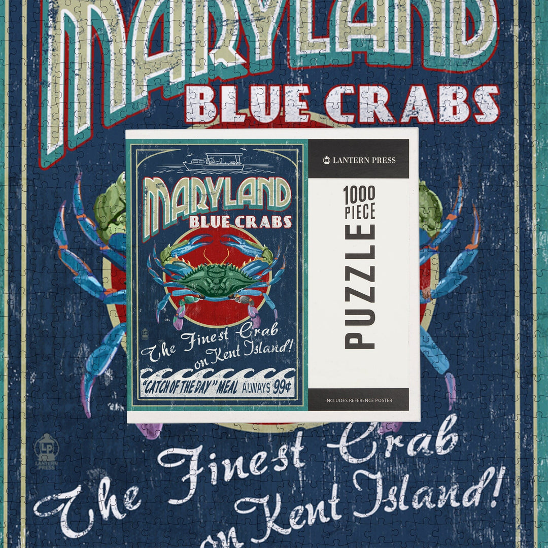 Kent Island, Maryland, Blue Crabs Vintage Sign, Jigsaw Puzzle Puzzle Lantern Press 