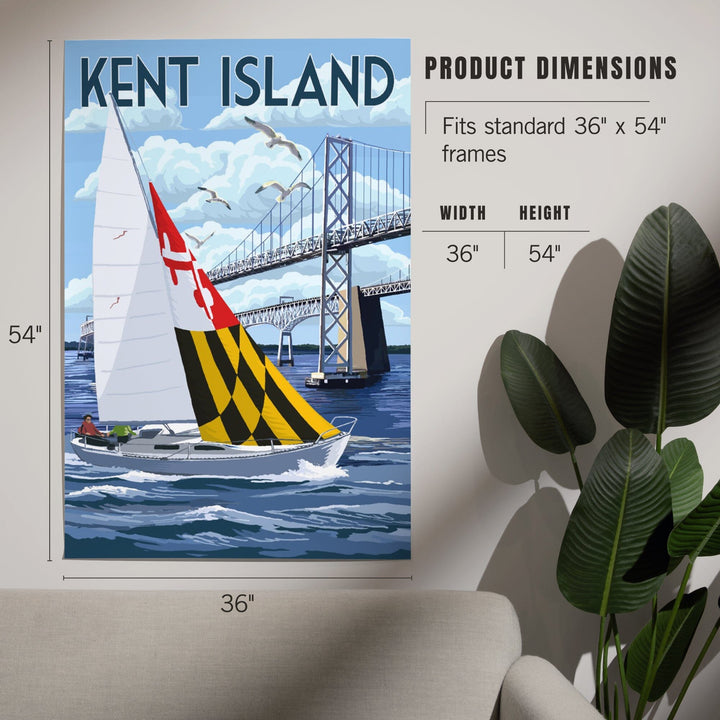 Kent Island, Maryland, Sloop Sailboat and Chesapeake Bay Bridge, Art & Giclee Prints Art Lantern Press 