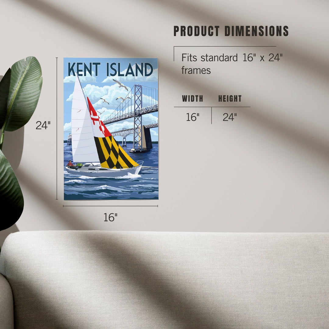 Kent Island, Maryland, Sloop Sailboat and Chesapeake Bay Bridge, Art & Giclee Prints Art Lantern Press 