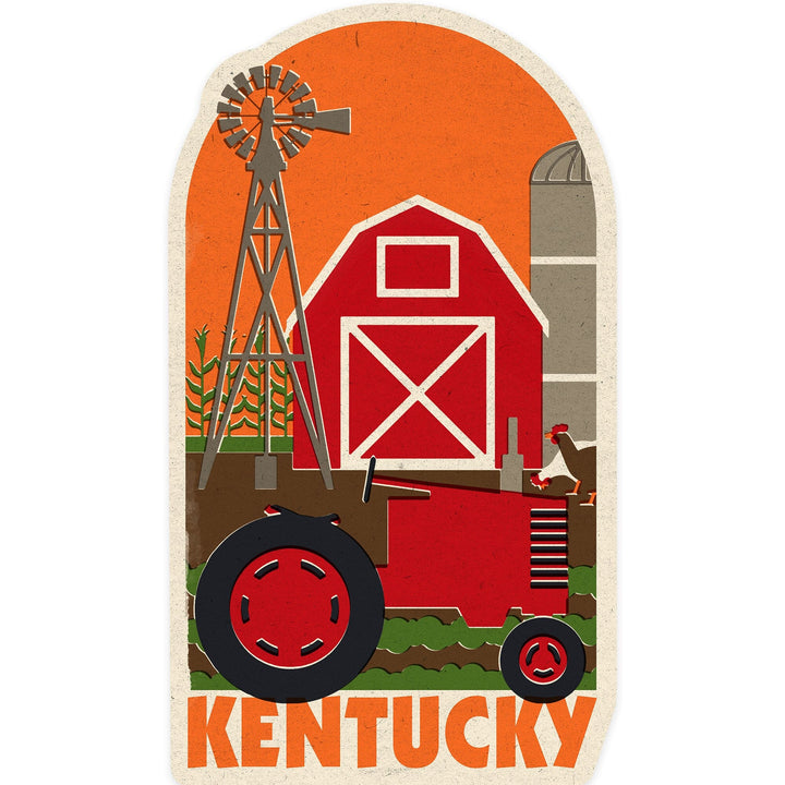 Kentucky, Country Woodblock, Contour, Lantern Press Artwork, Vinyl Sticker Sticker Lantern Press 