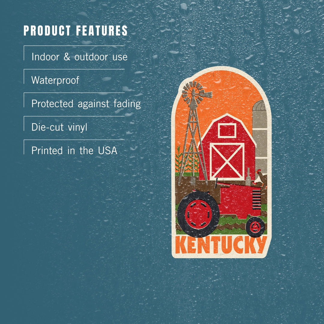 Kentucky, Country Woodblock, Contour, Lantern Press Artwork, Vinyl Sticker Sticker Lantern Press 
