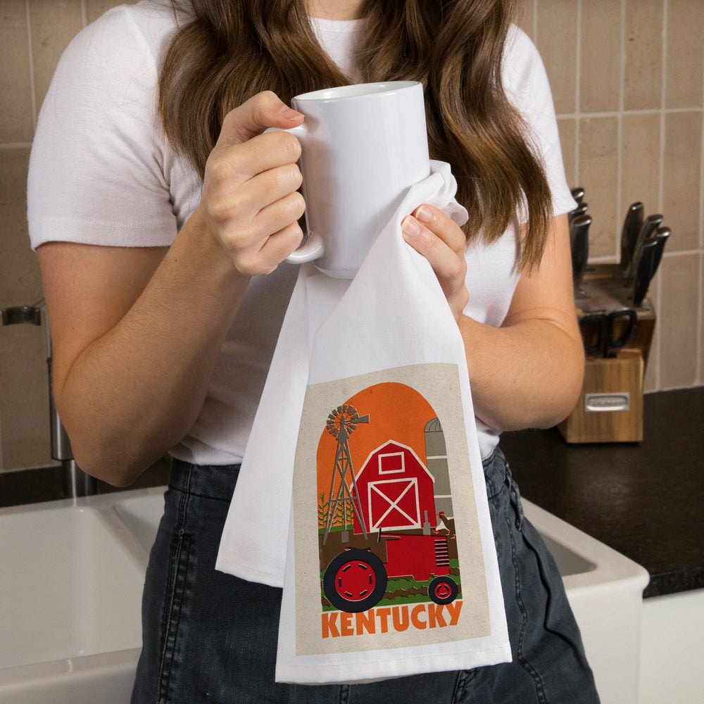 Kentucky, Country Woodblock, Contour, Organic Cotton Kitchen Tea Towels Kitchen Lantern Press 