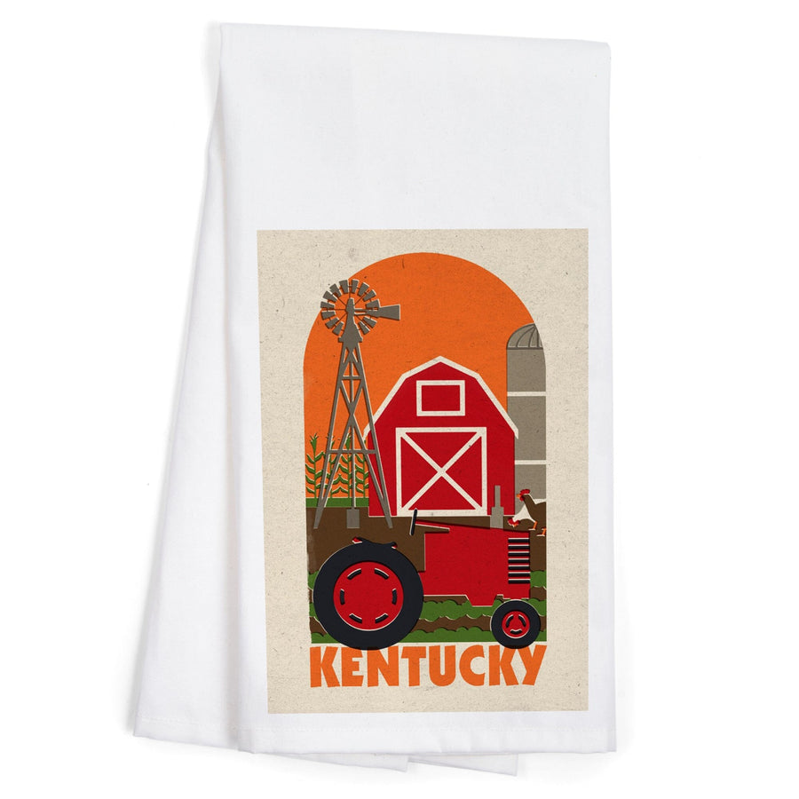 Kentucky, Country Woodblock, Contour, Organic Cotton Kitchen Tea Towels Kitchen Lantern Press 