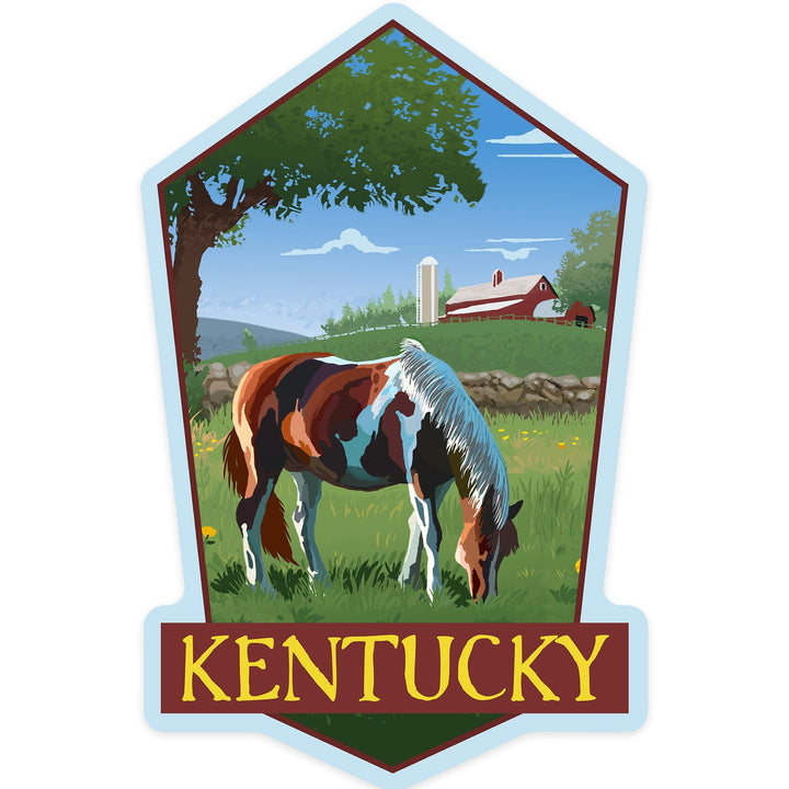 Kentucky, Horse in Field, Contour, Lantern Press Artwork, Vinyl Sticker Sticker Lantern Press 