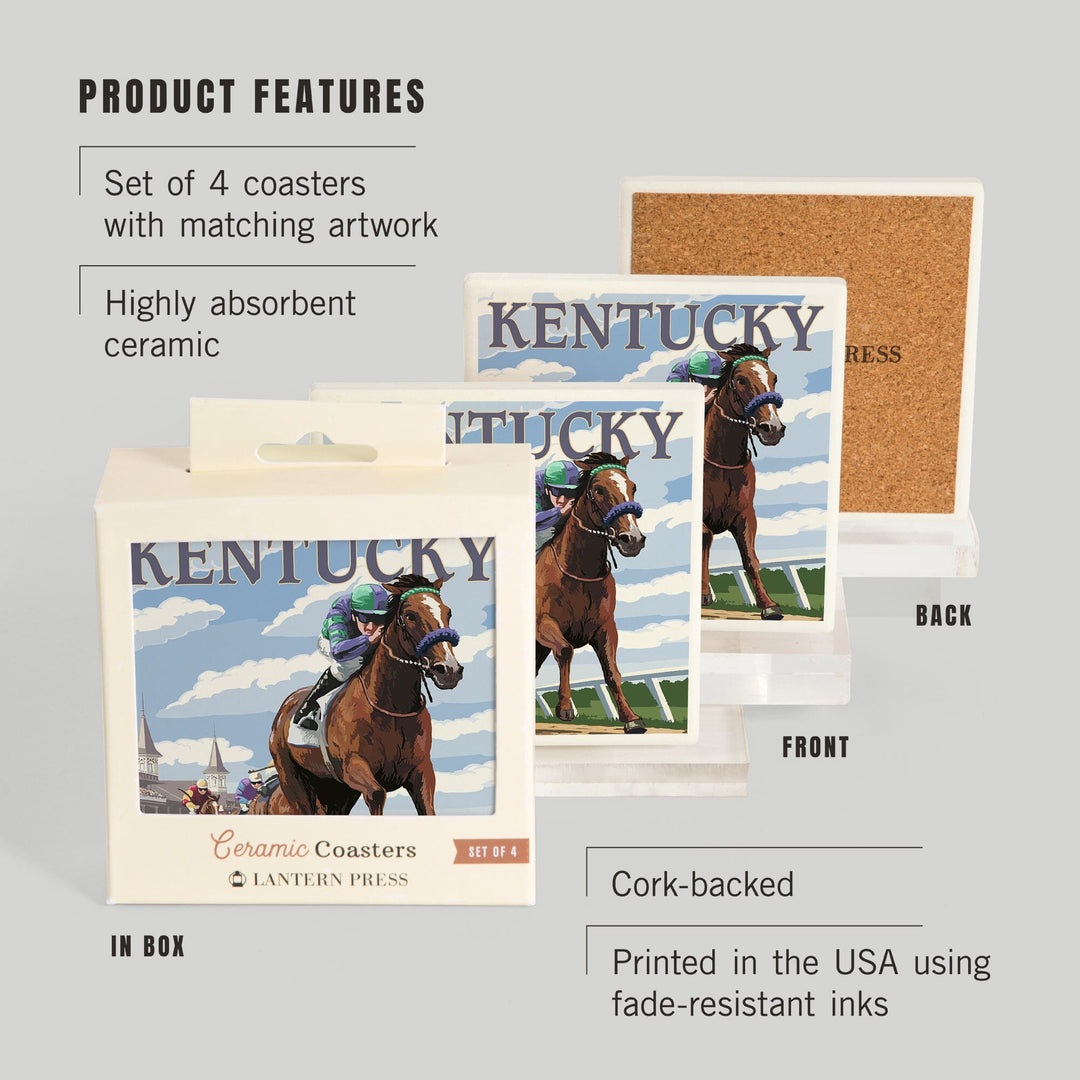 Kentucky, Horse Racing Track Scene, Coasters Coasters Lantern Press 