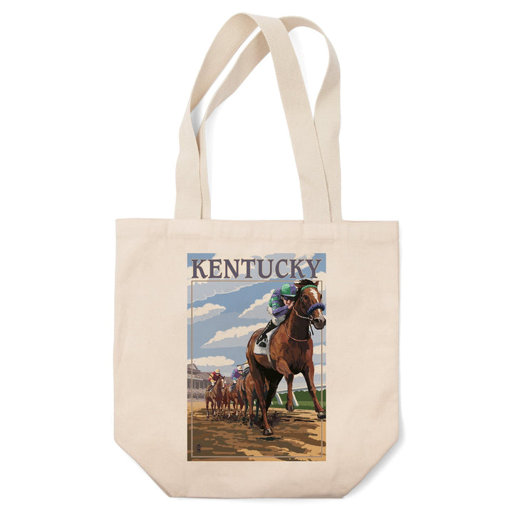 Kentucky, Horse Racing Track Scene, Lantern Press Artwork, Tote Bag Totes Lantern Press 