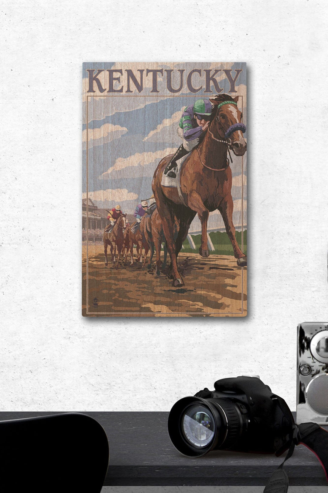 Kentucky, Horse Racing Track Scene, Lantern Press Artwork, Wood Signs and Postcards Wood Lantern Press 12 x 18 Wood Gallery Print 