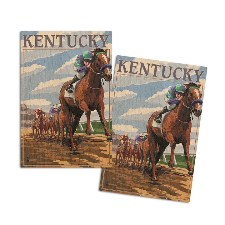 Kentucky, Horse Racing Track Scene, Lantern Press Artwork, Wood Signs and Postcards Wood Lantern Press 4x6 Wood Postcard Set 
