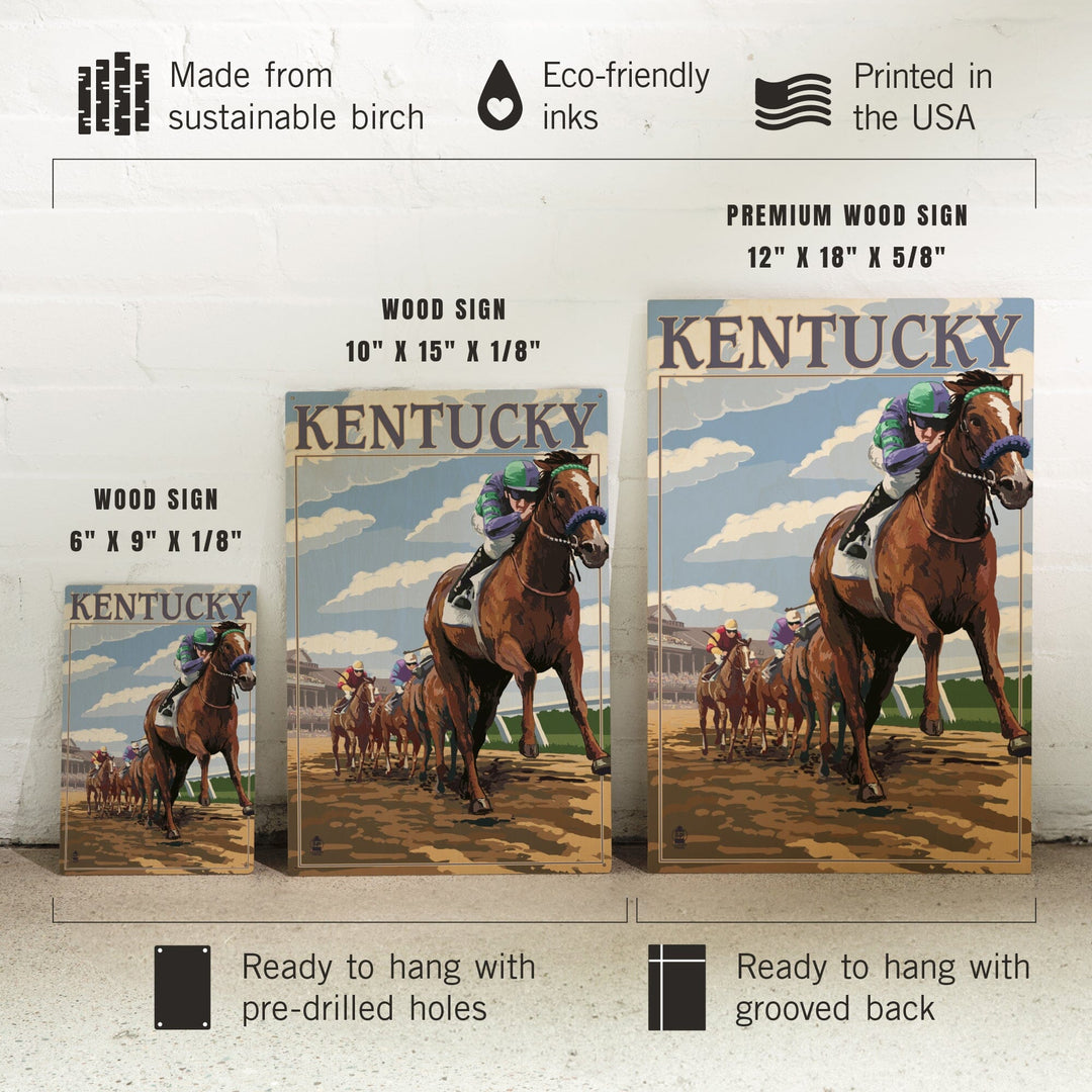 Kentucky, Horse Racing Track Scene, Lantern Press Artwork, Wood Signs and Postcards Wood Lantern Press 