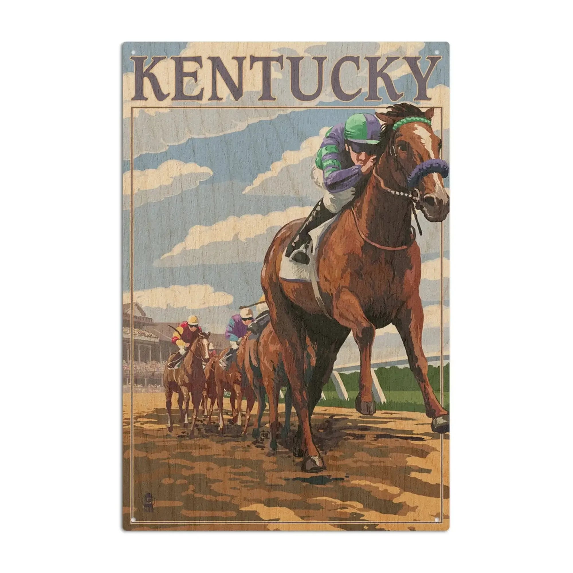 Kentucky, Horse Racing Track Scene, Lantern Press Artwork, Wood Signs