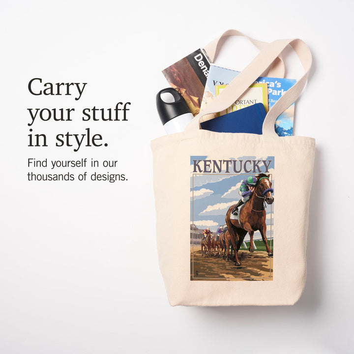 Kentucky, Horse Racing Track Scene, Tote Bag Totes Lantern Press 