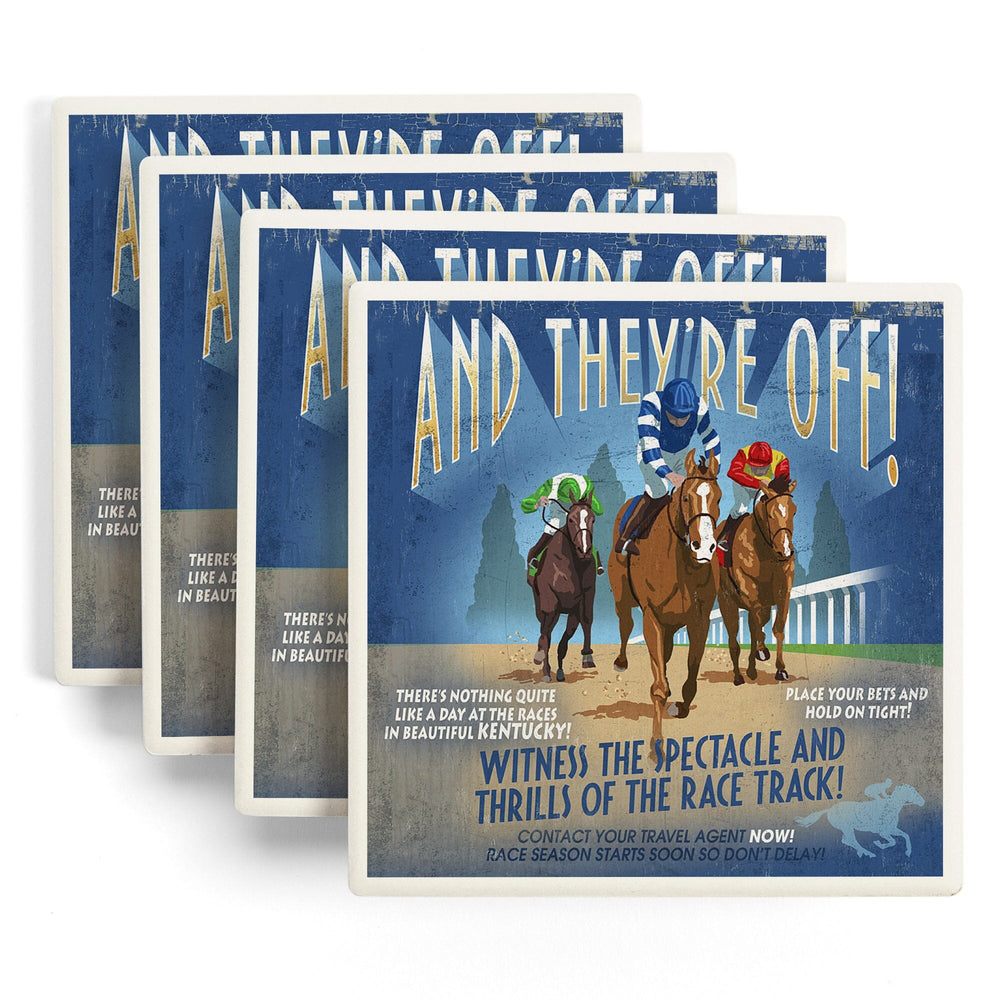 Kentucky, Horse Racing Vintage Sign, Coasters Coasters Lantern Press 