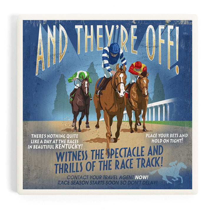 Kentucky, Horse Racing Vintage Sign, Coasters Coasters Lantern Press 