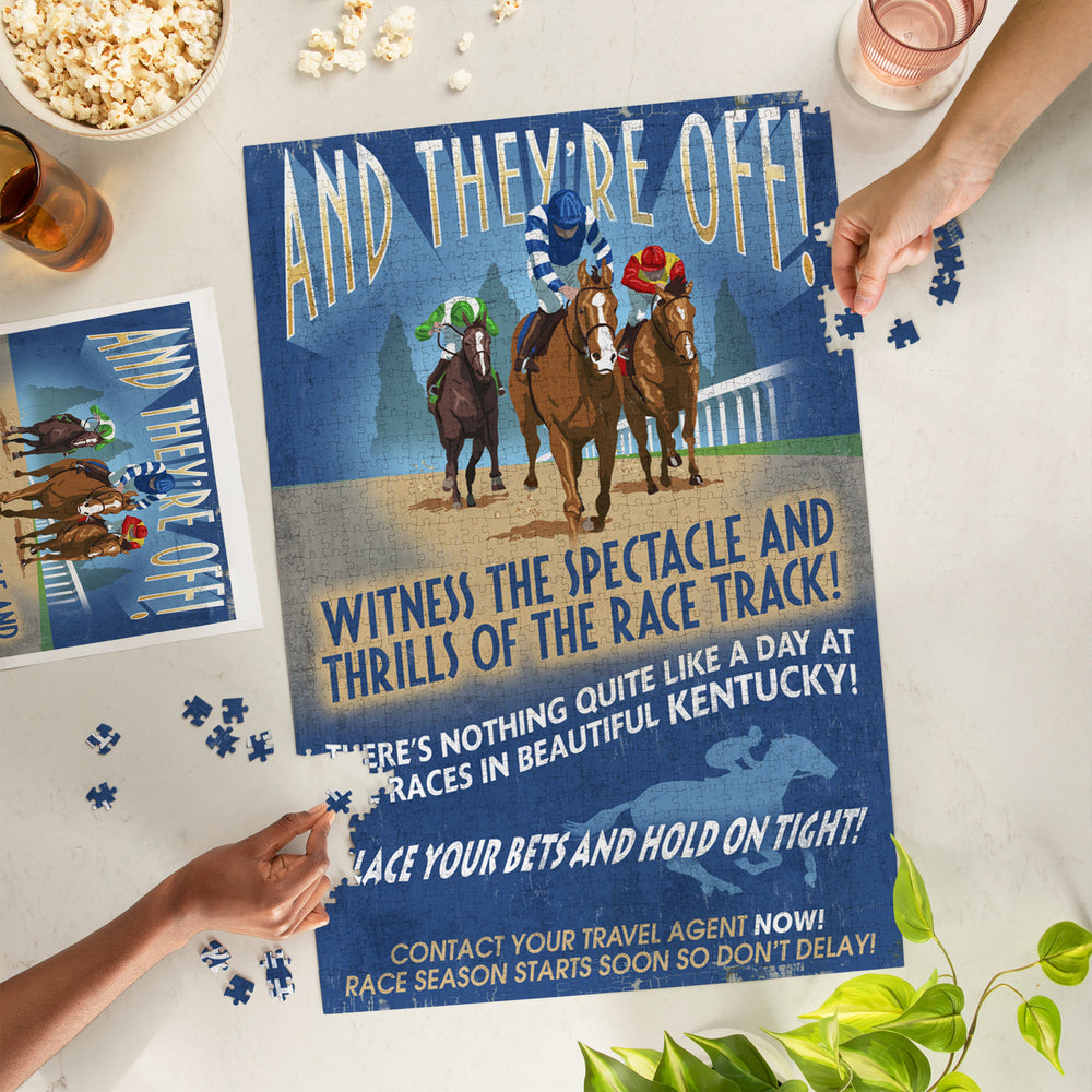 Kentucky, Horse Racing Vintage Sign, Jigsaw Puzzle Puzzle Lantern Press 