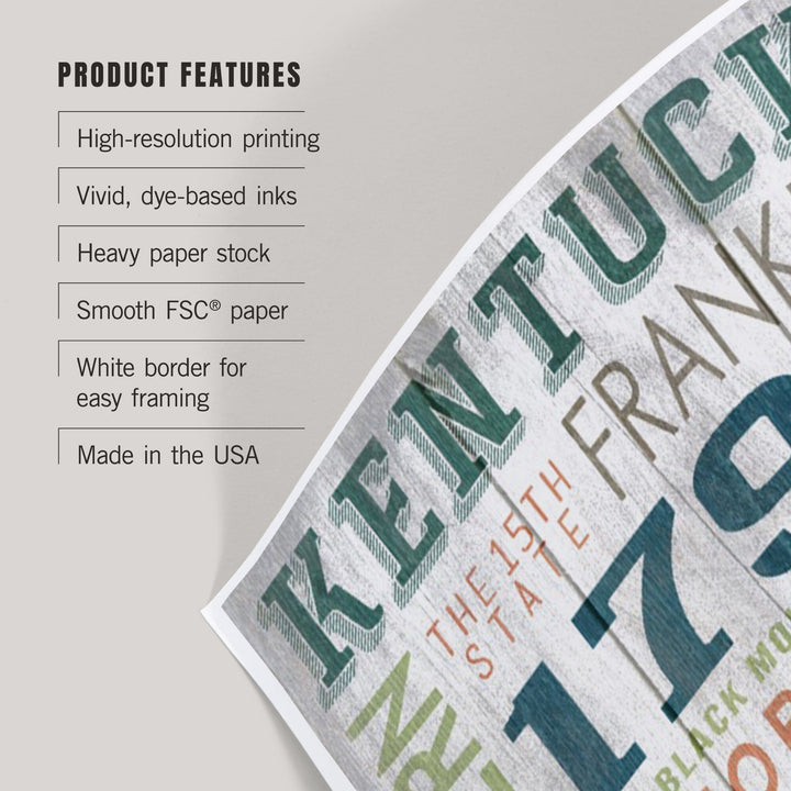 Kentucky, Rustic Typography, Art & Giclee Prints Art Lantern Press 