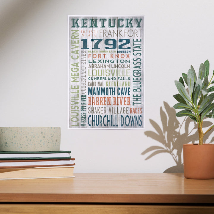 Kentucky, Rustic Typography, Art & Giclee Prints Art Lantern Press 