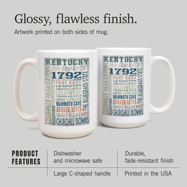Kentucky, Rustic Typography, Lantern Press Artwork, Ceramic Mug Mugs Lantern Press 