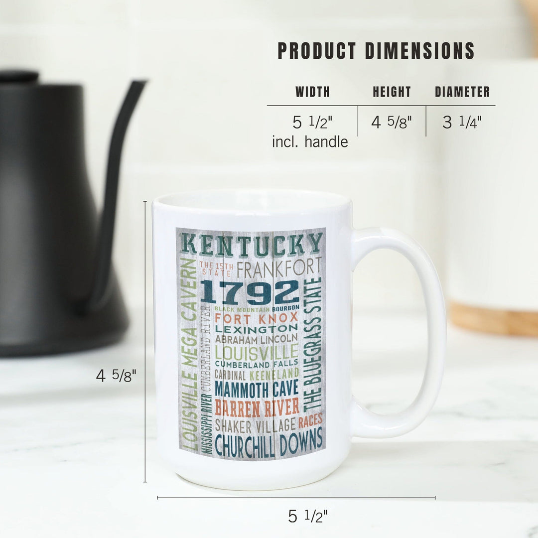 Kentucky, Rustic Typography, Lantern Press Artwork, Ceramic Mug Mugs Lantern Press 