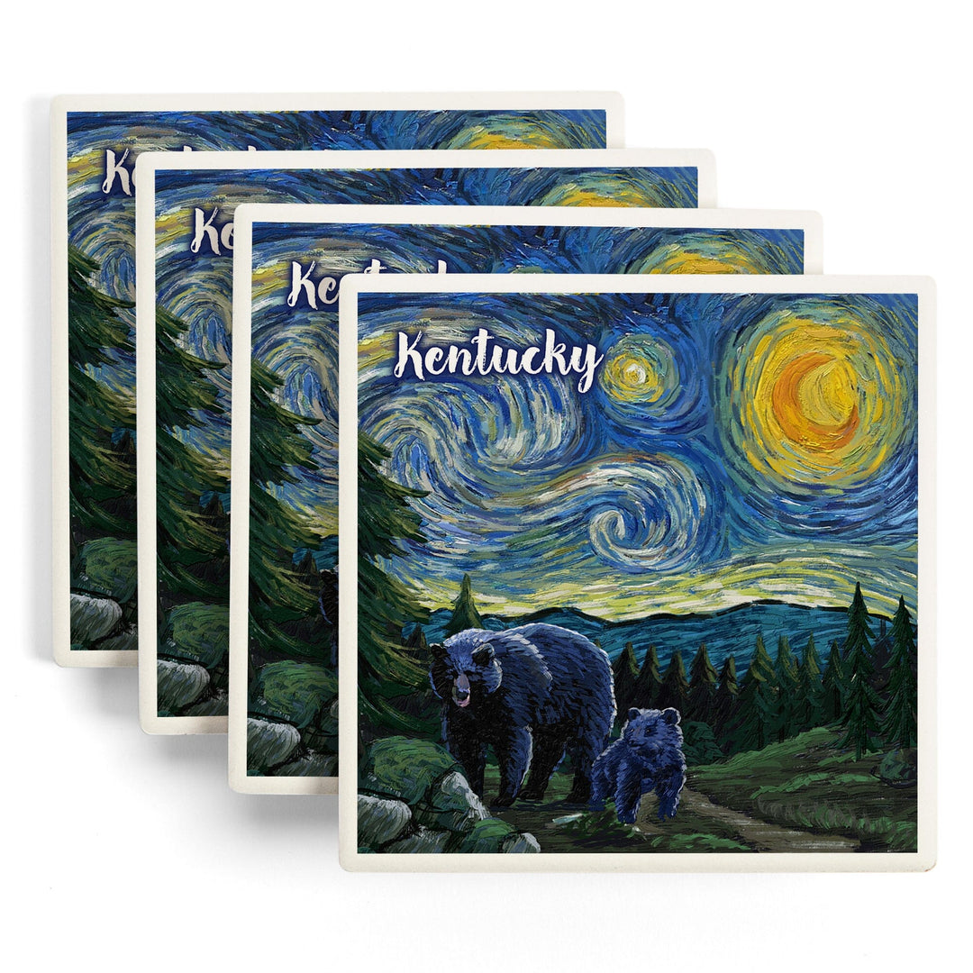 Kentucky, Starry Night, Bear and Cub, Coasters Coasters Lantern Press 