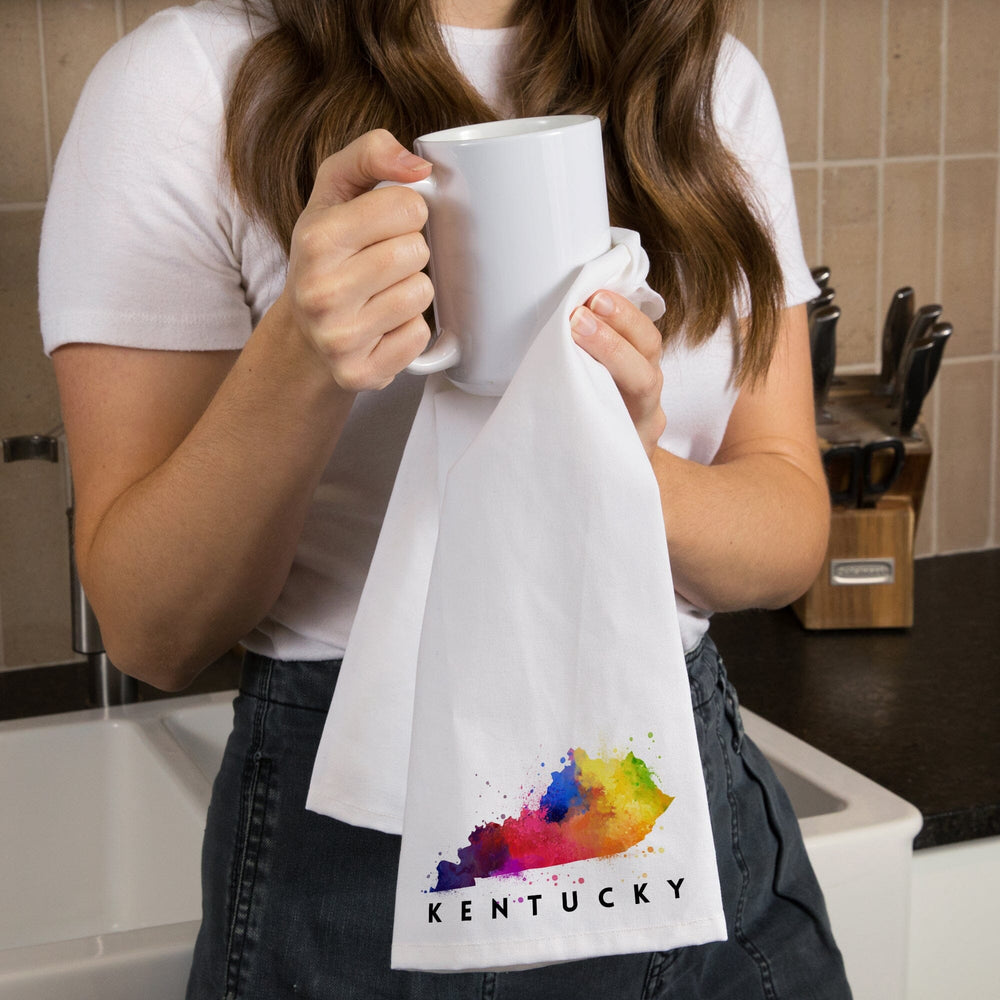 Kentucky, State Abstract Watercolor, Organic Cotton Kitchen Tea Towels Kitchen Lantern Press 