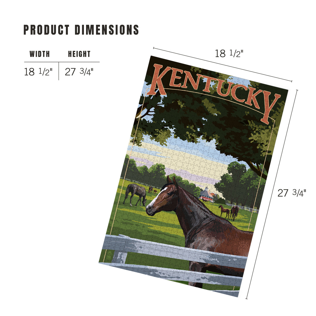 Kentucky, Thoroughbred Horses Farm Scene, Jigsaw Puzzle Puzzle Lantern Press 