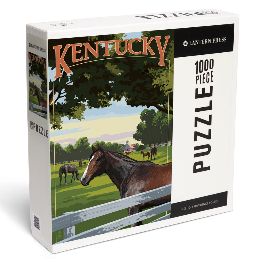 Kentucky, Thoroughbred Horses Farm Scene, Jigsaw Puzzle Puzzle Lantern Press 