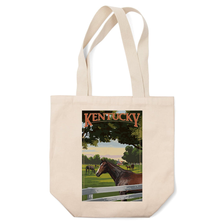 Kentucky, Thoroughbred Horses Farm Scene, Lantern Press Artwork, Tote Bag Totes Lantern Press 