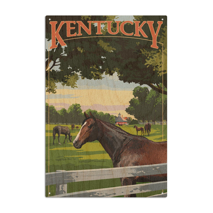 Kentucky, Thoroughbred Horses Farm Scene, Lantern Press Artwork, Wood Signs and Postcards Wood Lantern Press 10 x 15 Wood Sign 