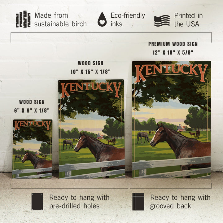 Kentucky, Thoroughbred Horses Farm Scene, Lantern Press Artwork, Wood Signs and Postcards Wood Lantern Press 